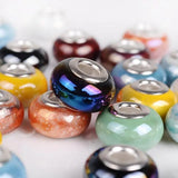 20 Pcs Mix Big Hole Ceramics Charm Beads For Bracelet DIY Silver Plated Core