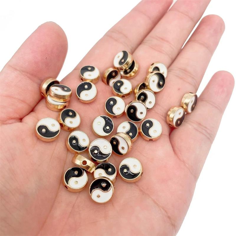 20Pcs Enamel Yin Yang Spacer Beads For Bracelets DIY Jewelry Making Supplies