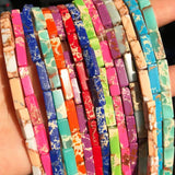 13*4mm Natural Stone Tube Rectangle Sea Sediment Jasper Beads