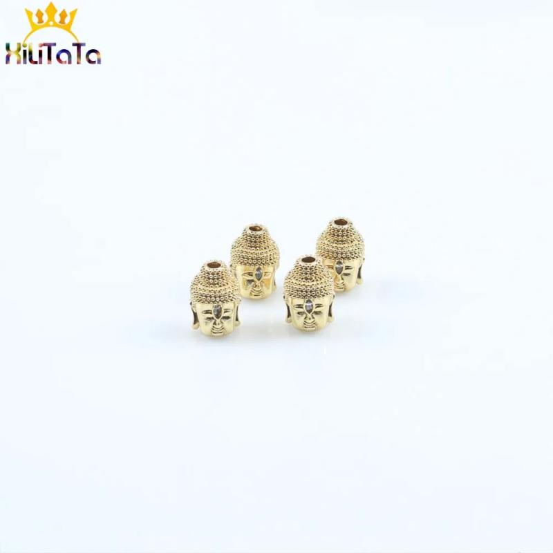 3pcs CZ Spacer Beads Buddha Head Brass Micro Pave Zirconia Beads