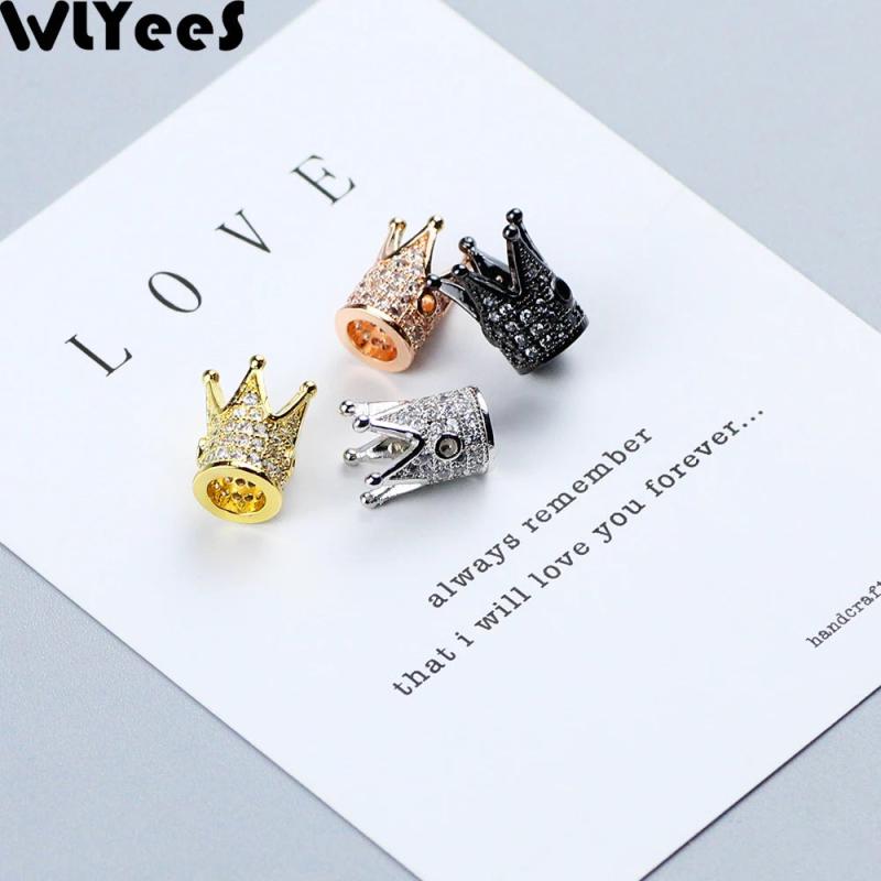 WLYeeS 4pcs CZ Crown Pendants Copper beads 12*8mm Micro-Inlay Crystal