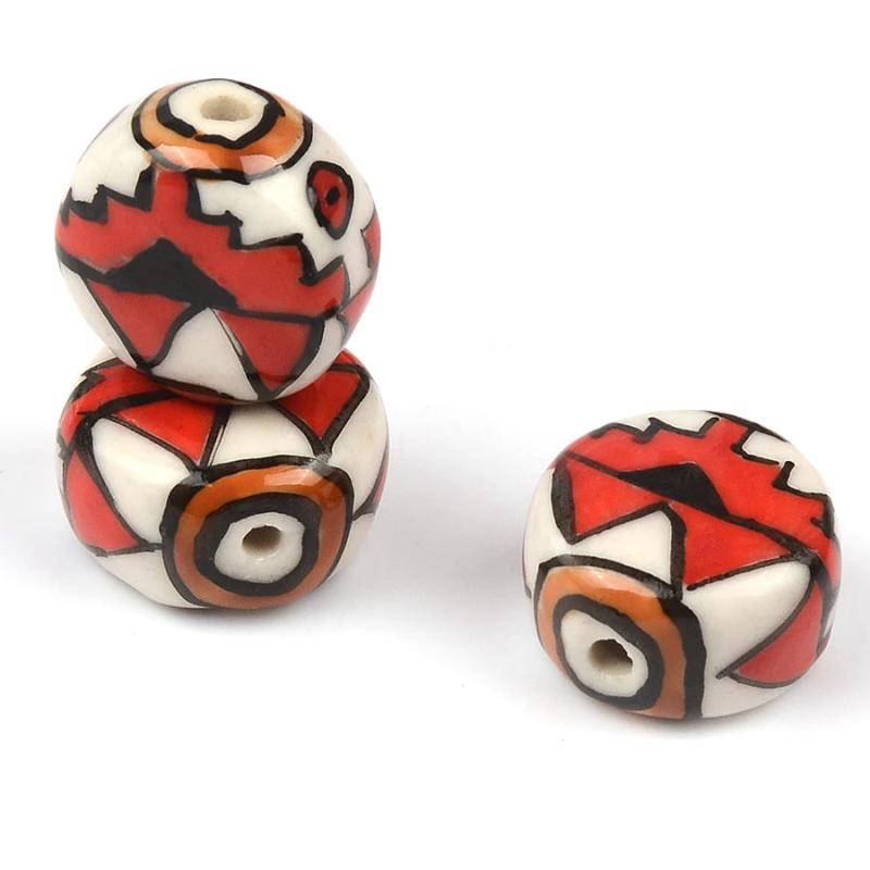 15mm Hand Painted Flowers Heart DIY Ceramic Beads