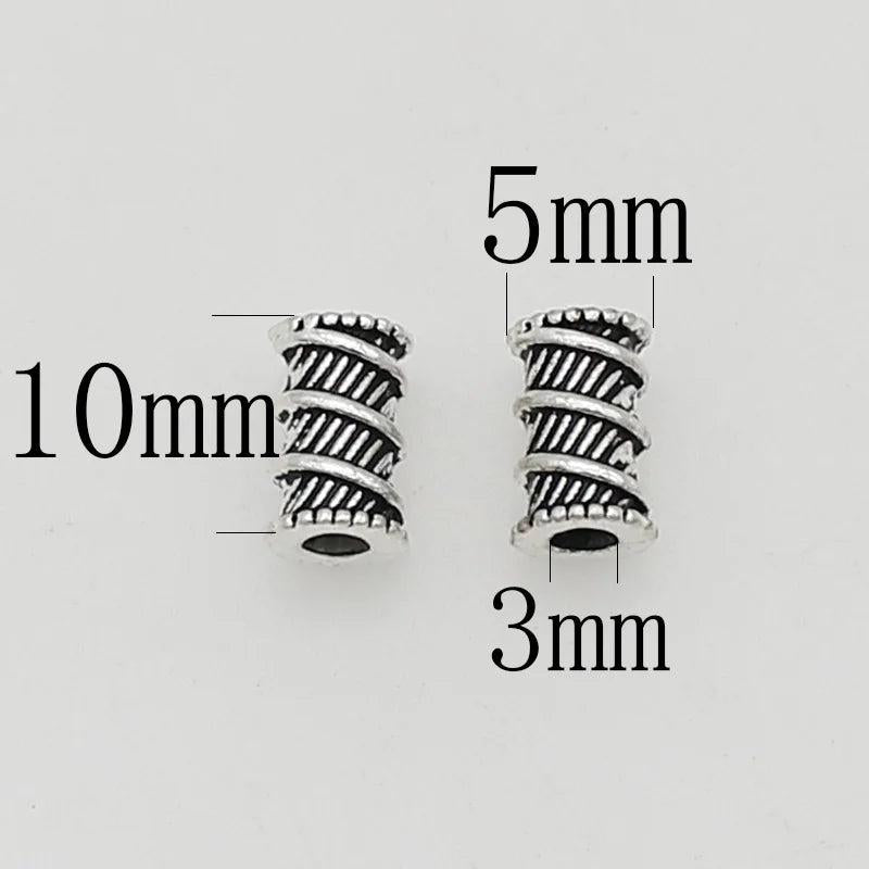 50pcs Antique Silver Screw Pattern Tube Beads Charms DIY Jewelry Accessories
