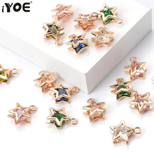 10pcs 12x15mm Double Face Star Charms Birthstone Pendants