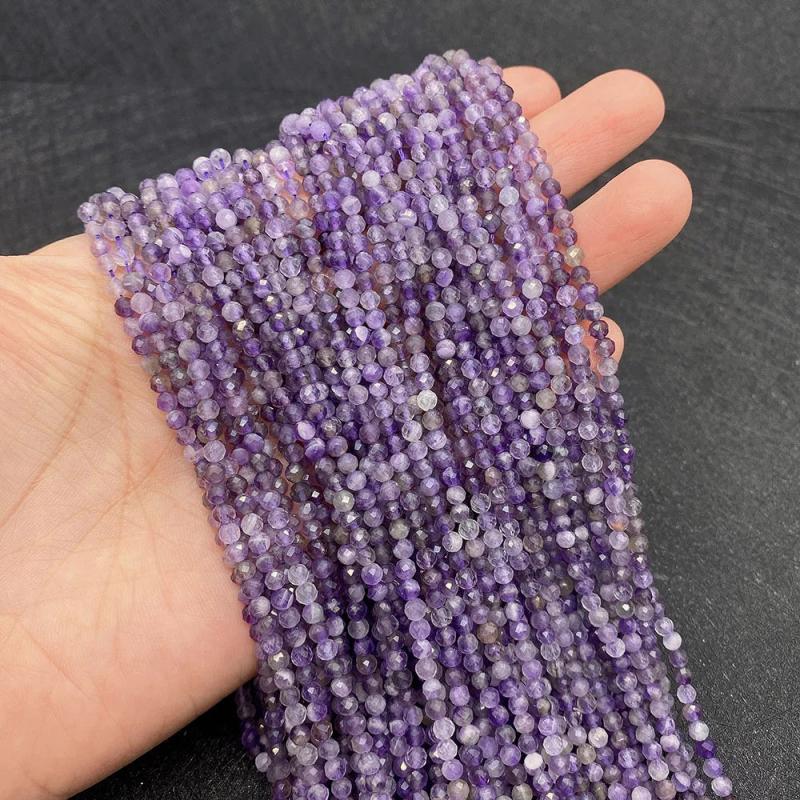 3mm Natural Stone Amethyst Faceted Beads for DIY Necklace 15.5 Inches