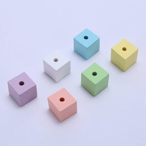 10Pcs Colorful Square Wooden Beads Cube Hexagonal Crafts Jewelry Accessories