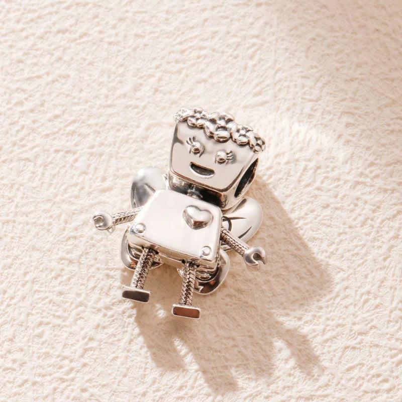 Silver Flower Butterfly Robot Beads for Charm Bracelet DIY Jewelry