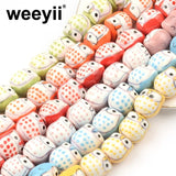 15mm Hand Painted Owl Ceramic Beads Pendant for Jewelry Making DIY