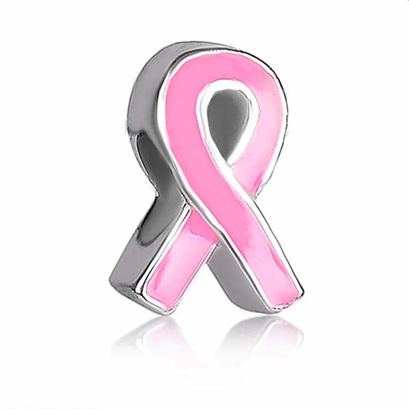 Pink Enamel Breast Cancer Awareness Ribbon Bead Charm for Bracelet