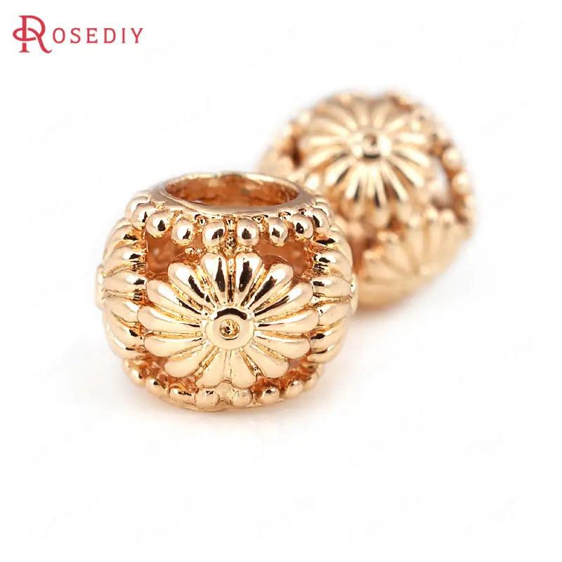 10PCS 9MM High Champagne Brass Flower Spacer Beads