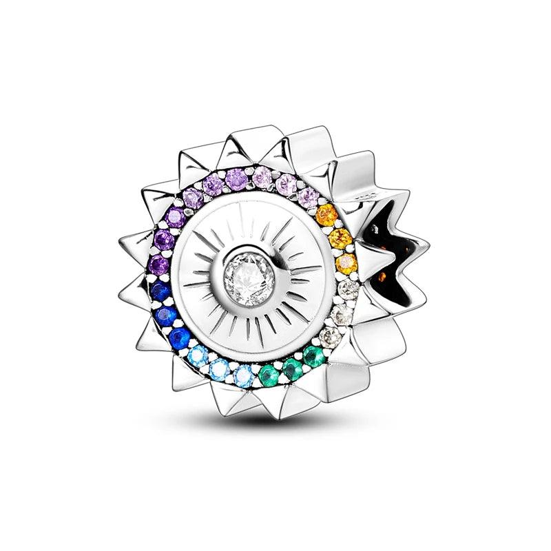 Rainbow Zircon Evil Sun Eye Silver Beads Charm for Jewelry Making