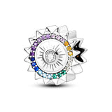 Rainbow Zircon Evil Sun Eye Silver Beads Charm for Jewelry Making