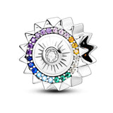 Rainbow Zircon Evil Sun Eye Silver Beads Charm for Jewelry Making
