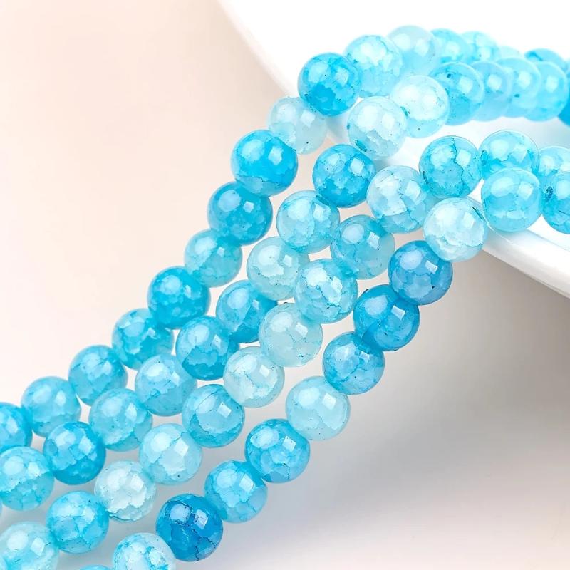 45Pcs 8mm Crackle Stone Glass Round Spacer Beads DIY Jewelry Making Charms