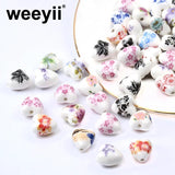 20pcs 12x13mm Heart Flower Ceramic Loose Beads for DIY Jewelry Making