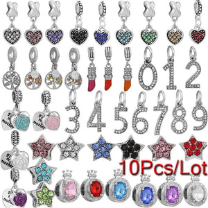 10Pcs Crystal Star Arabic Numerals Charms Beads for Jewelry Making