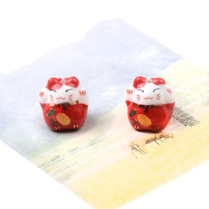 13mm Lucky Cat Animal Ceramic Beads Colorful Loose Porcelain DIY Beads