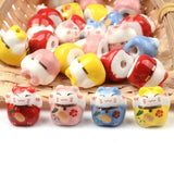 13mm Lucky Cat Animal Ceramic Beads Colorful Loose Porcelain DIY Beads