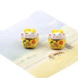 13mm Lucky Cat Animal Ceramic Beads Colorful Loose Porcelain DIY Beads