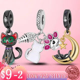 Cat Moon & Star Dangle Charm Silver MULA Bracelet DIY Animal Pendant Jewelry