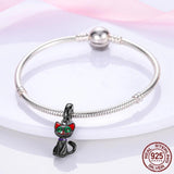 Cat Moon & Star Dangle Charm Silver MULA Bracelet DIY Animal Pendant Jewelry