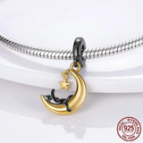 Cat Moon & Star Dangle Charm Silver MULA Bracelet DIY Animal Pendant Jewelry