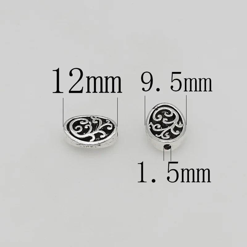 20pcs Retro Double Sides Flower Loose Beads Antique Silver Braided Floral Oval