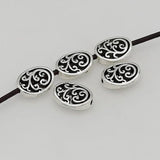 20pcs Retro Double Sides Flower Loose Beads Antique Silver Braided Floral Oval