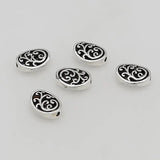 20pcs Retro Double Sides Flower Loose Beads Antique Silver Braided Floral Oval
