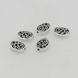 20pcs Retro Double Sides Flower Loose Beads Antique Silver Braided Floral Oval