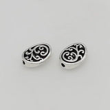 20pcs Retro Double Sides Flower Loose Beads Antique Silver Braided Floral Oval