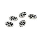 20pcs Retro Double Sides Flower Loose Beads Antique Silver Braided Floral Oval