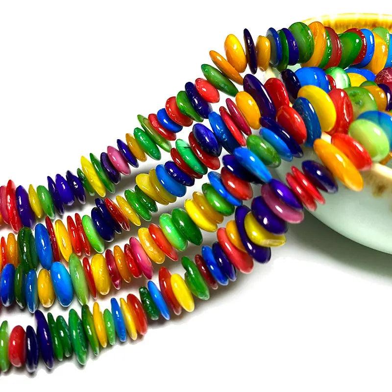 Colorful Shell Beads Flat Round Shape DIY Bracelet 6-8mm