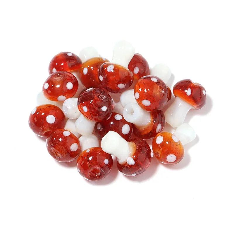 10pcs Lampwork Glass Mushroom Beads Colorful Loose Beads for Jewelry Making DIY