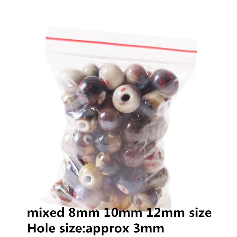 100pcs Mixed Round Ceramic Beads 3mm Hole For Jewelry Making
