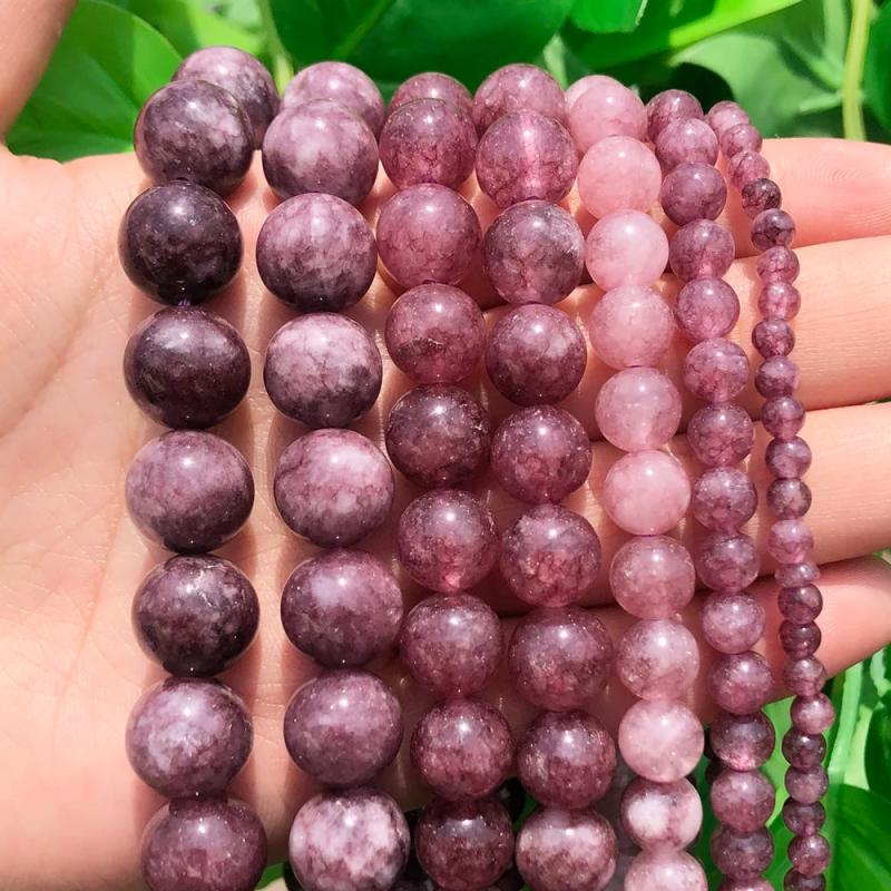 Round Lepidolite Stone Beads for Jewelry Making DIY 4/6/8/10/12mm