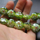 20pcs 16x14x10mm Olive Green Lampwork Glass Flower Beads for Jewelry Making