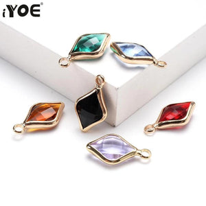 10pcs Geometric Crystal Leaf Birthstone Charms Pendants DIY Necklace Jewelry