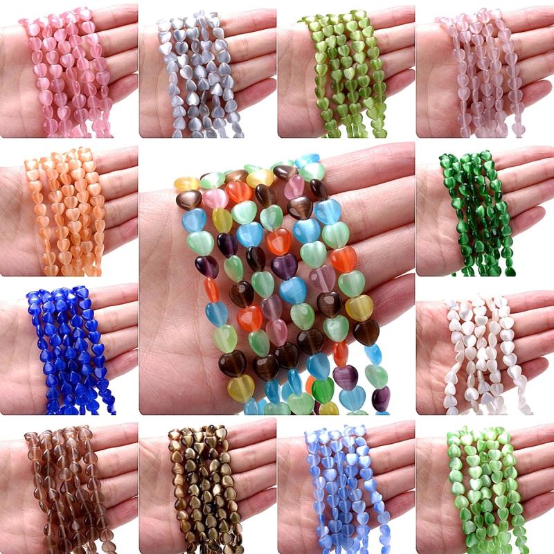 Heart Cat Eye Beads Opal Spacer Beads 15in