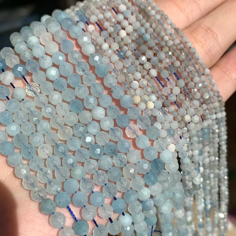 Aquamarines Bead Faceted Natural Stone Round Loose Beads 2/3/4mm