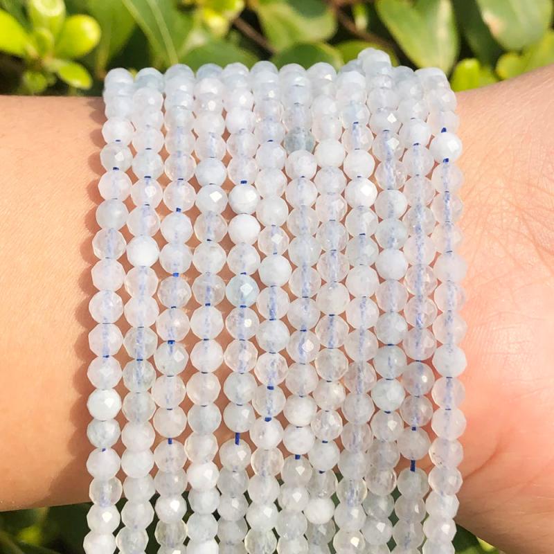 2-4mm Natural Faceted Round Aquamarines Loose Spacer Beads for Jewelry Making