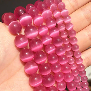 Fuschia Cat Eye Stone Round Beads 4-10mm Glass String Loose Opal DIY Charm Beads