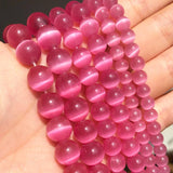 Fuschia Cat Eye Stone Round Beads 4-10mm Glass String Loose Opal DIY Charm Beads