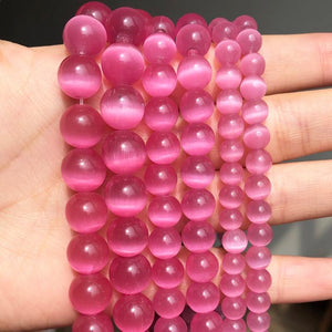 Fuschia Cat Eye Stone Round Beads 4-10mm Glass String Loose Opal DIY Charm Beads