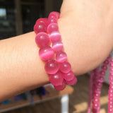Fuschia Cat Eye Stone Round Beads 4-10mm Glass String Loose Opal DIY Charm Beads