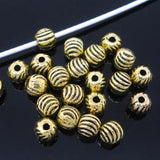 200PCs Zinc Based Alloy Spacer Beads Ball Antique Stripe Carved Jewelry
