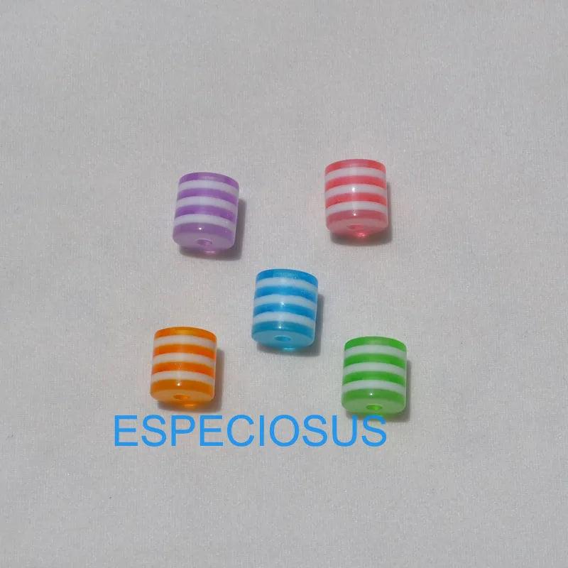 100pcs DIY Fringe Beads 8MM Cylinder Shap Transparent Resin Stripe Bead