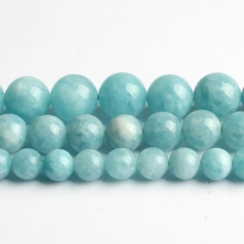Natural Aquamarine Stone Beads Round Loose Beads 15'' Strand