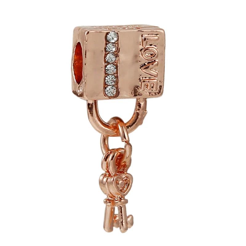 10Pcs/Lot Key Lock Crown Mom Castle Charms Beads Pendant