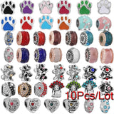 10Pcs/Lot Love Dog Paw Charms Beads For Bracelets Necklaces Women Men